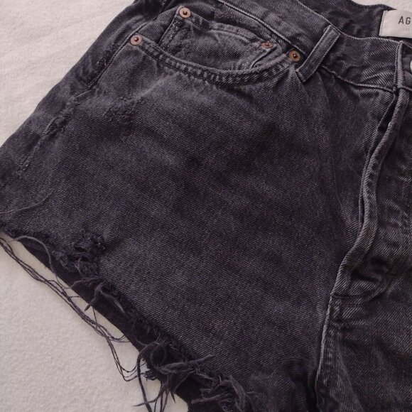 Agolde Parker Shorts 29 Washed Black Fray Rigid Denim Distressed Short Cutoffs - Picture 6 of 10